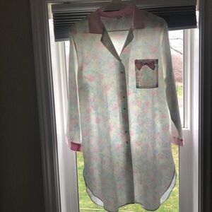 Pastel Floral Dainty Nightgown Nightshirt with Pink Accents